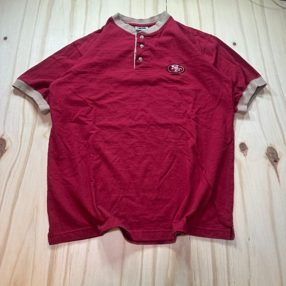 Vintage 90s San Francisco 49ers Red Henley Short Sleeve Shirt Mens M The Edge